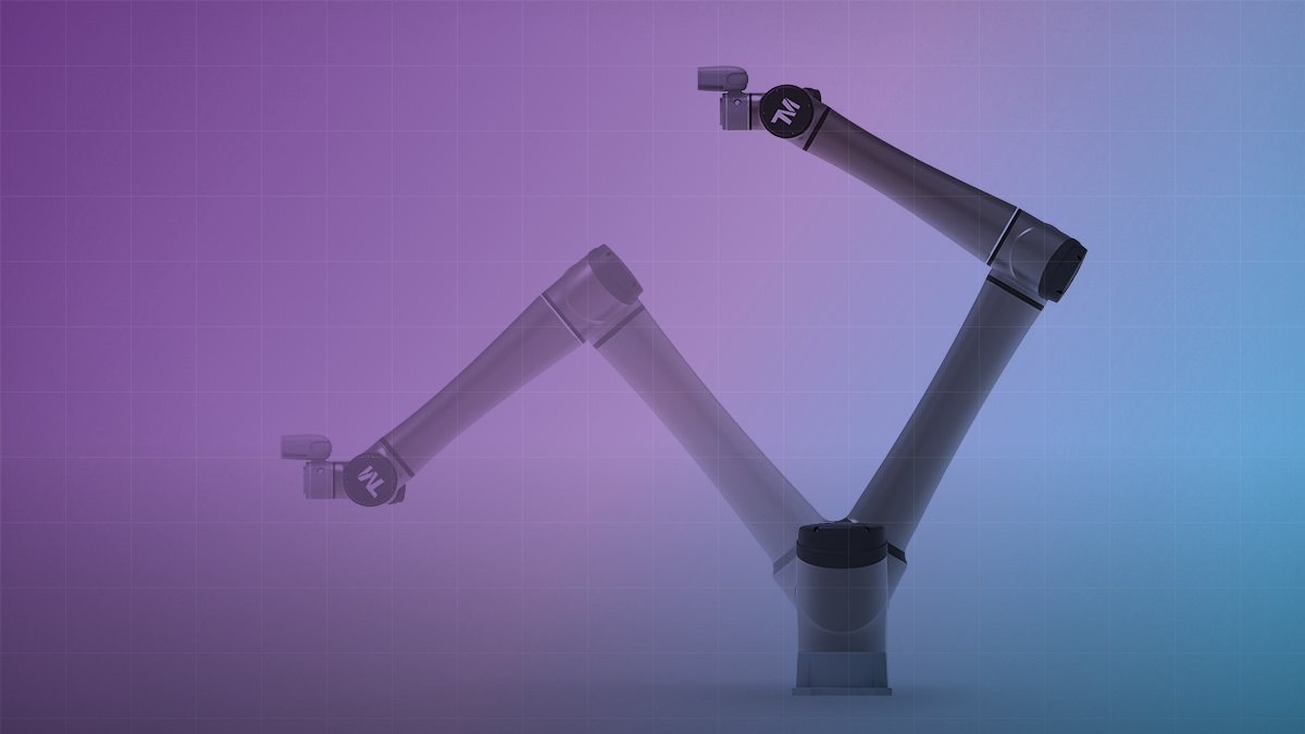 TM20 AI Cobot robot arm for manufacturing on a blue-violet gradient