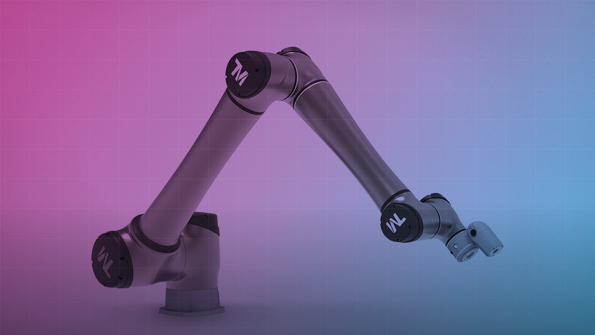 TM AI Cobot robot arm on a Future Engineering AI brand gradient