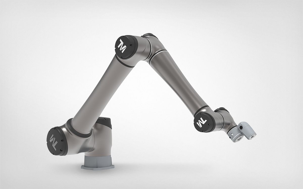 TM AI Cobot leaning over a work cell — long reach collaborative robot
